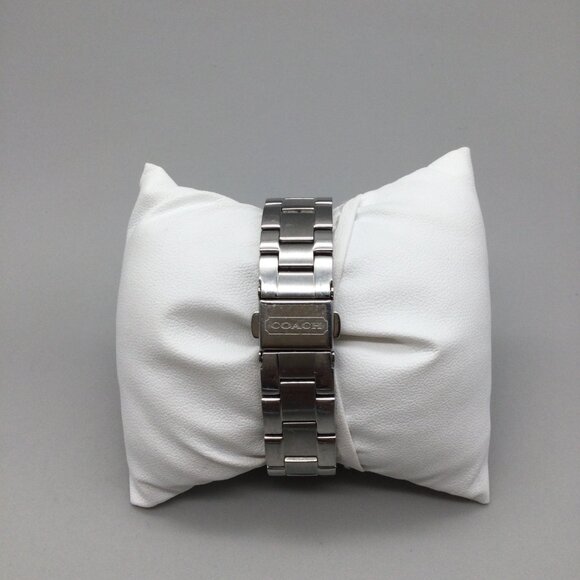 Coach Boyfriend Watch Women 35mm Silver Tone Bling Logo Dial New Battery 6" - Picture 3 of 13